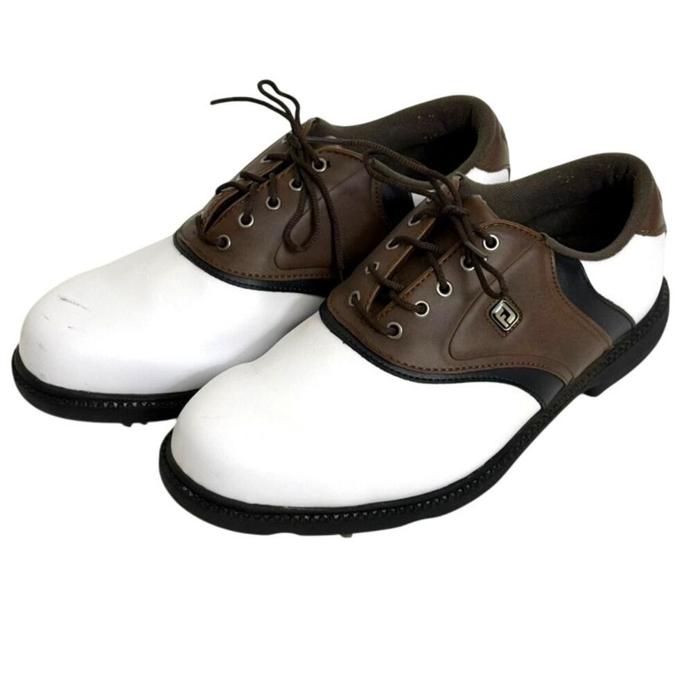 FootJoy FJ Mens Spikes Golf Shoes 45330 White Brown Saddle Leather Size 8 Wide